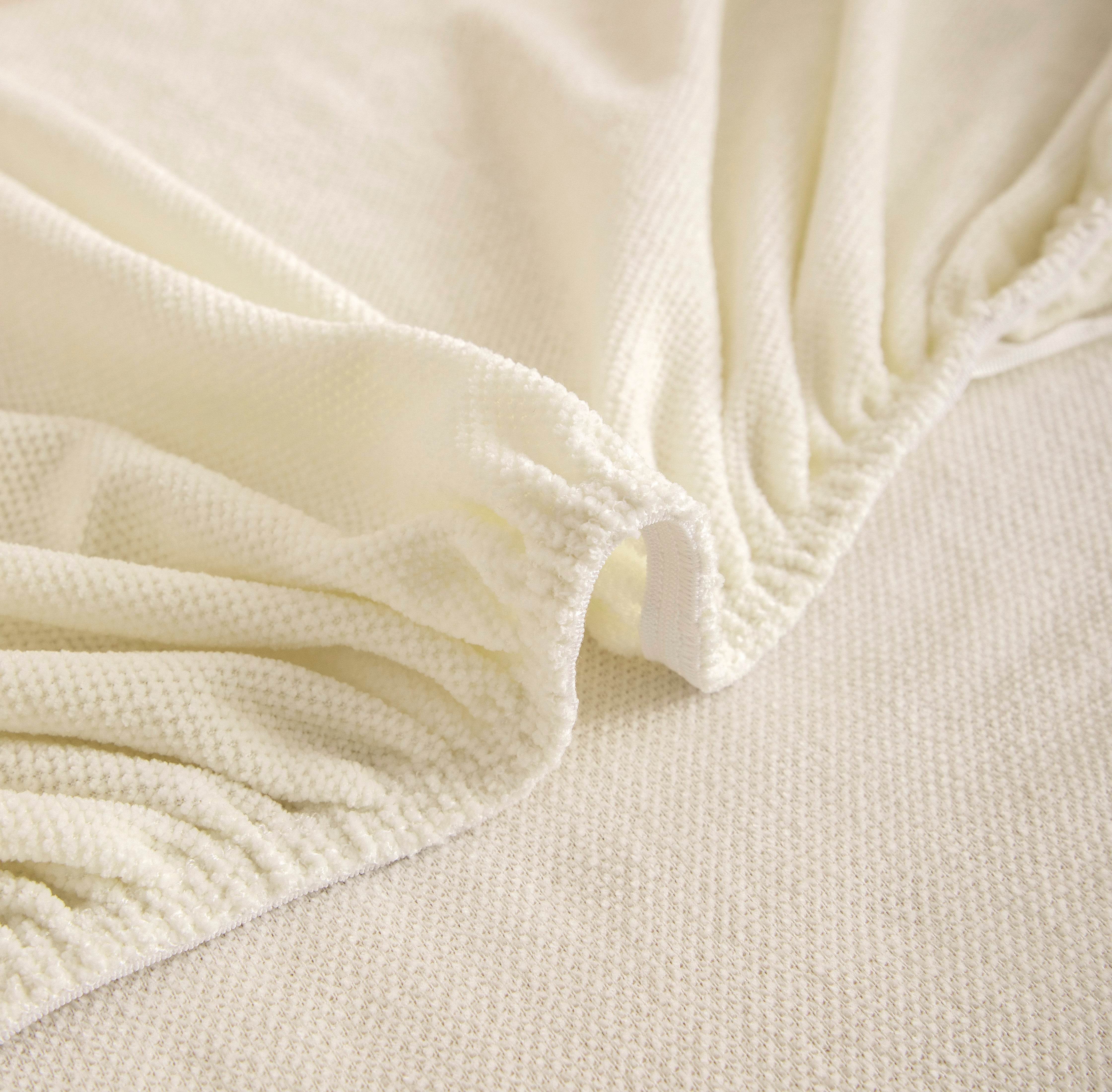 Zoomed-in shot of chenille weave pattern with soft, raised fibers in cream