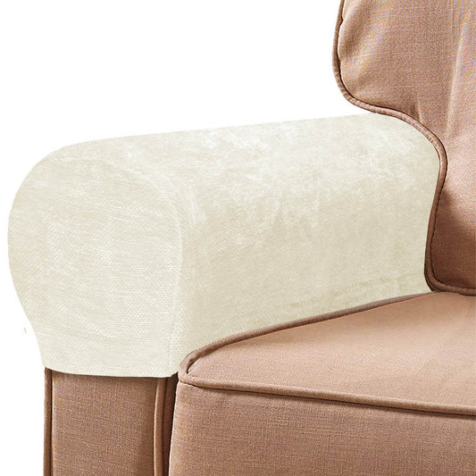 Cozee Chenille Stretch Arm Rest Cover on a sofa arm, featuring plush textured fabric and a snug fit for stylish protection against stains, scratches, and everyday wear.
