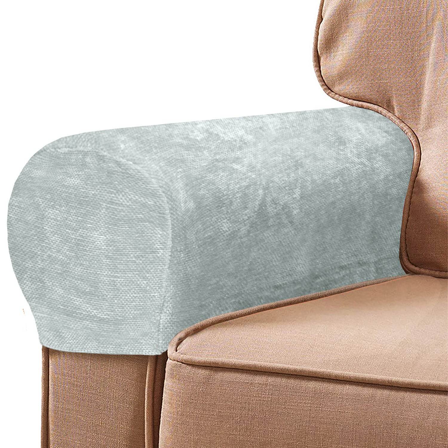 Cozee Chenille Stretch Arm Rest Cover on a sofa arm, featuring plush textured fabric and a snug fit for stylish protection against stains, scratches, and everyday wear.