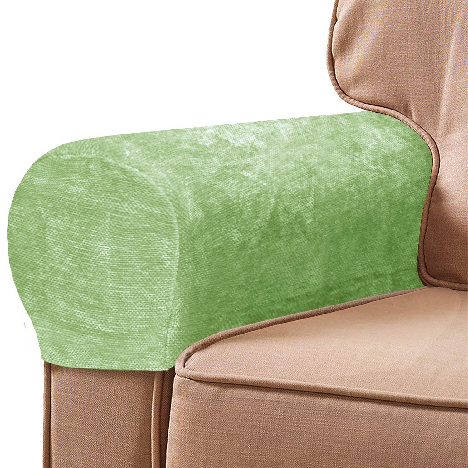 Cozee Chenille Stretch Arm Rest Cover on a sofa arm, featuring plush textured fabric and a snug fit for stylish protection against stains, scratches, and everyday wear.