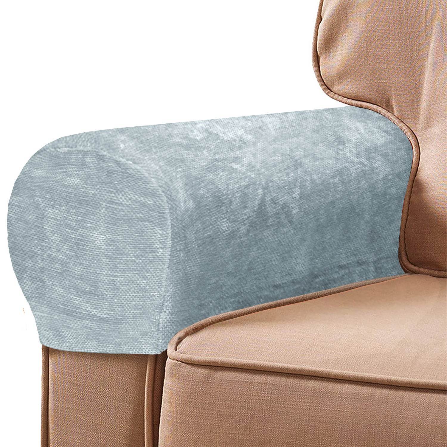 Cozee Chenille Stretch Arm Rest Cover on a sofa arm, featuring plush textured fabric and a snug fit for stylish protection against stains, scratches, and everyday wear.