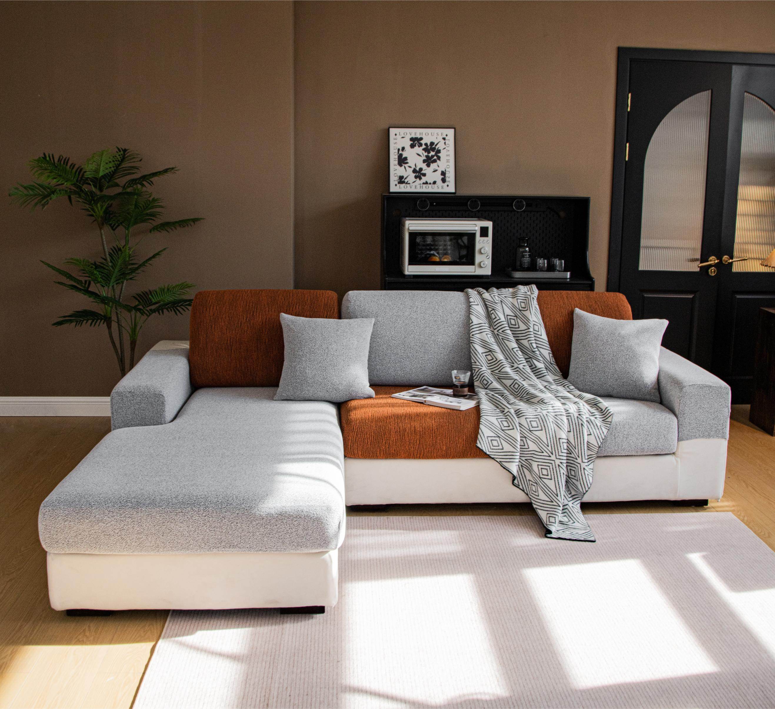 Cozee Cozura Sofa Cover in full sofa view, made with thick chenille fabric for everyday luxury, softness, and durable protection.