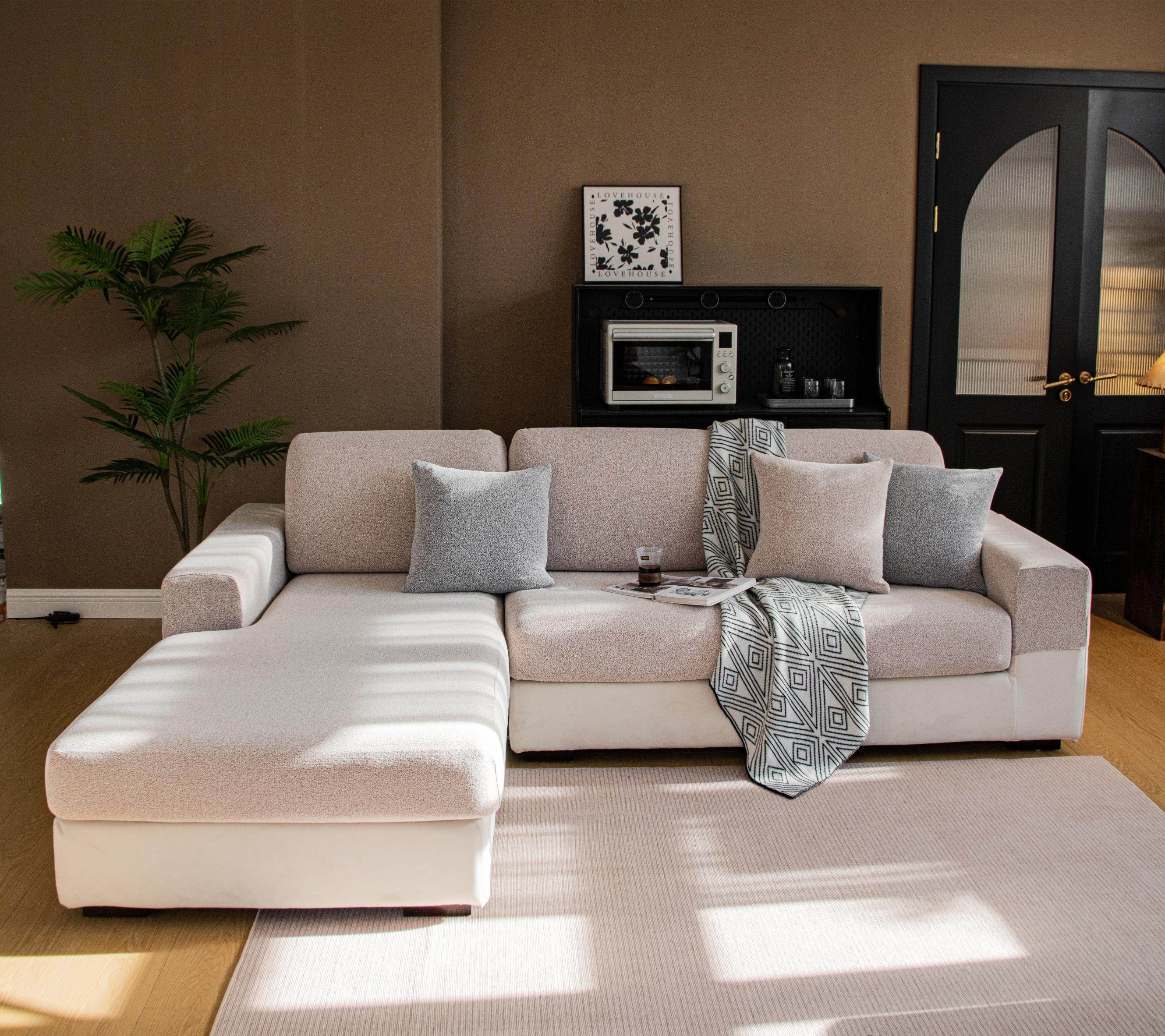Cozee Cozura Sofa Cover in full sofa view, made with thick chenille fabric for everyday luxury, softness, and durable protection.