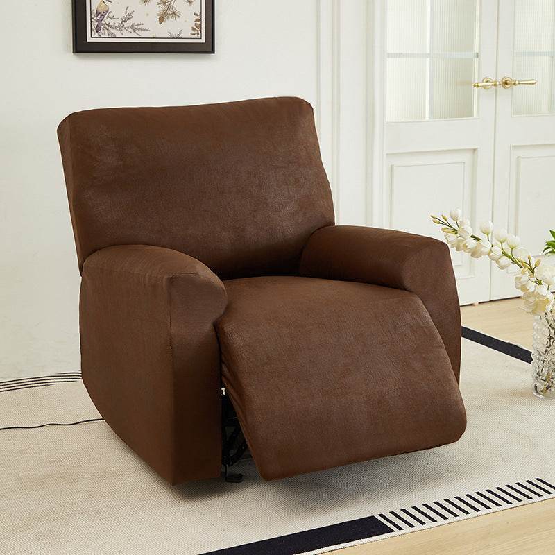 Stretch-fit recliner slipcover with a snug, tailored fit providing full coverage and protection from spills, pet hair, and everyday wear
