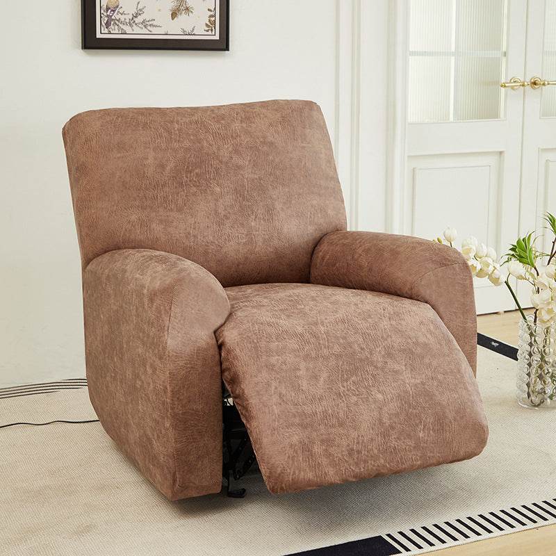 Stretch-fit recliner slipcover with a snug, tailored fit providing full coverage and protection from spills, pet hair, and everyday wear