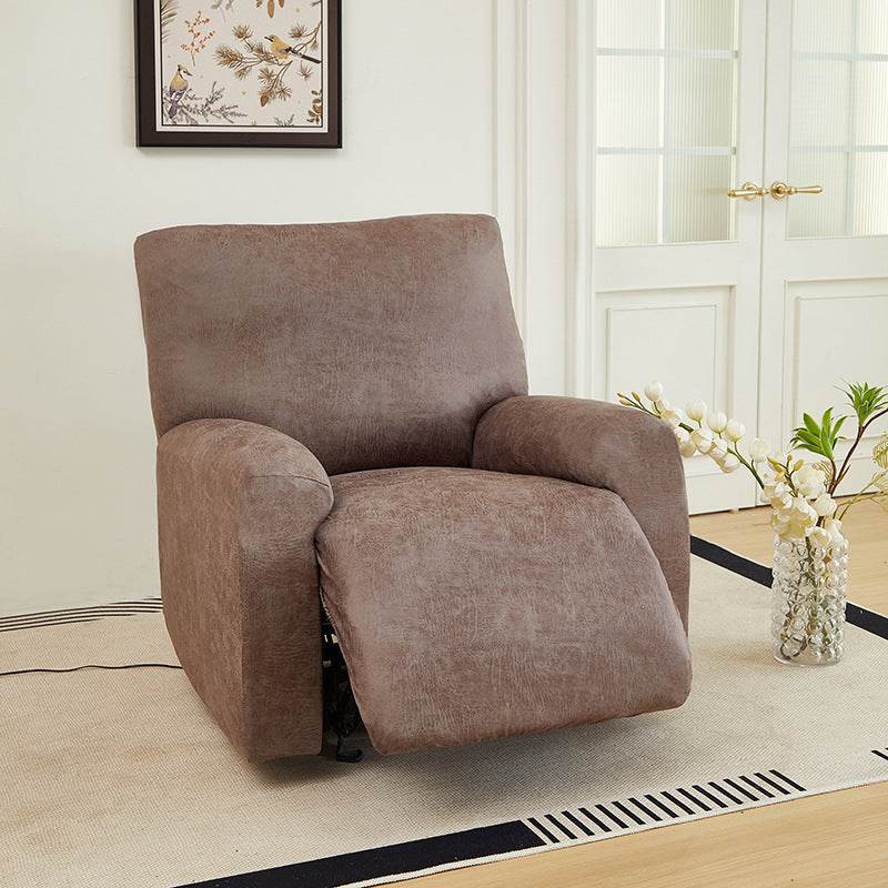 Stretch-fit recliner slipcover with a snug, tailored fit providing full coverage and protection from spills, pet hair, and everyday wear