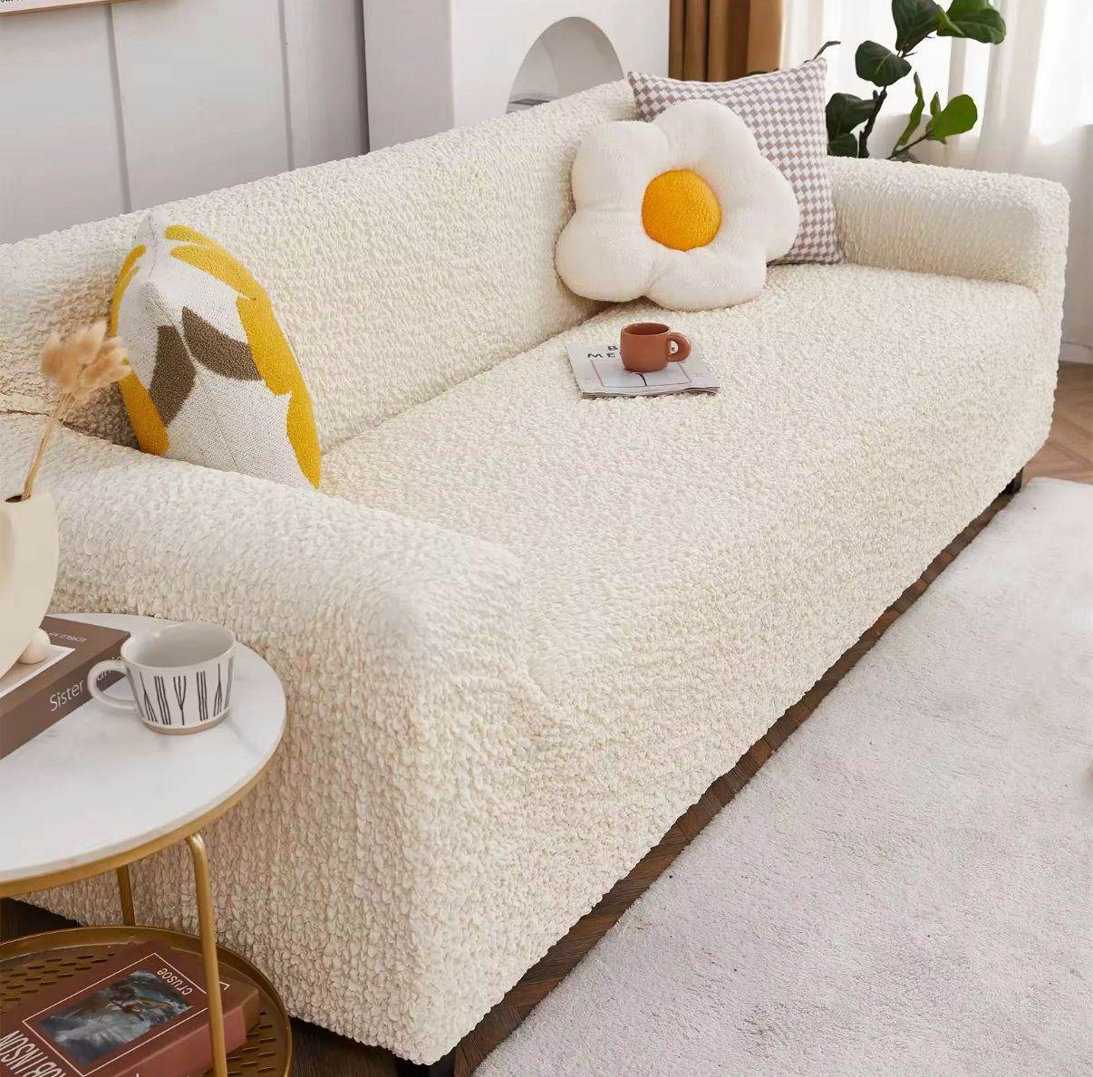Full view of sofa covered in Cozee Microfiber Slipcover, featuring a smooth, snug fit with soft, textured fabric for protection and everyday comfort