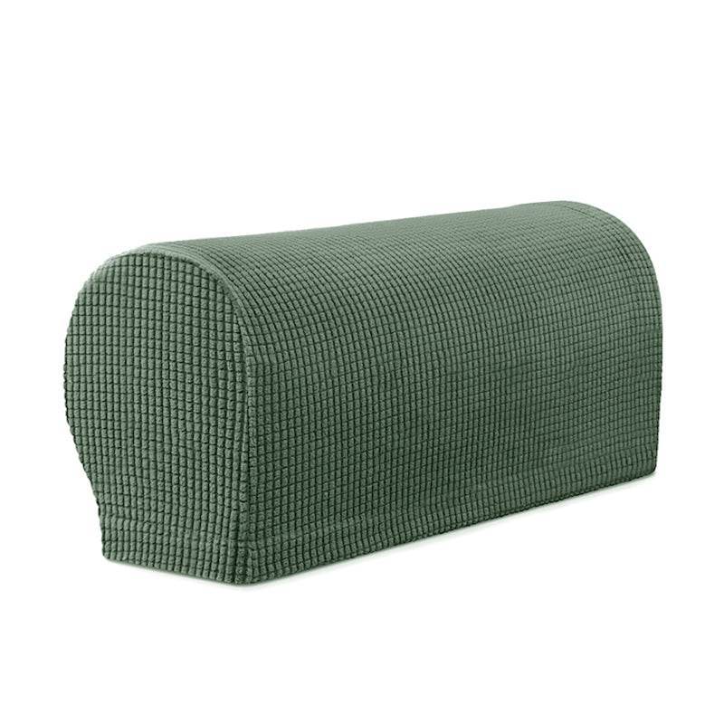 Close-up of a sofa arm fitted with the Cozee Timeless Arm Cover, featuring ultra-soft fleece fabric and a snug, stretchable fit that protects armrests from spills, dust, and pet hair