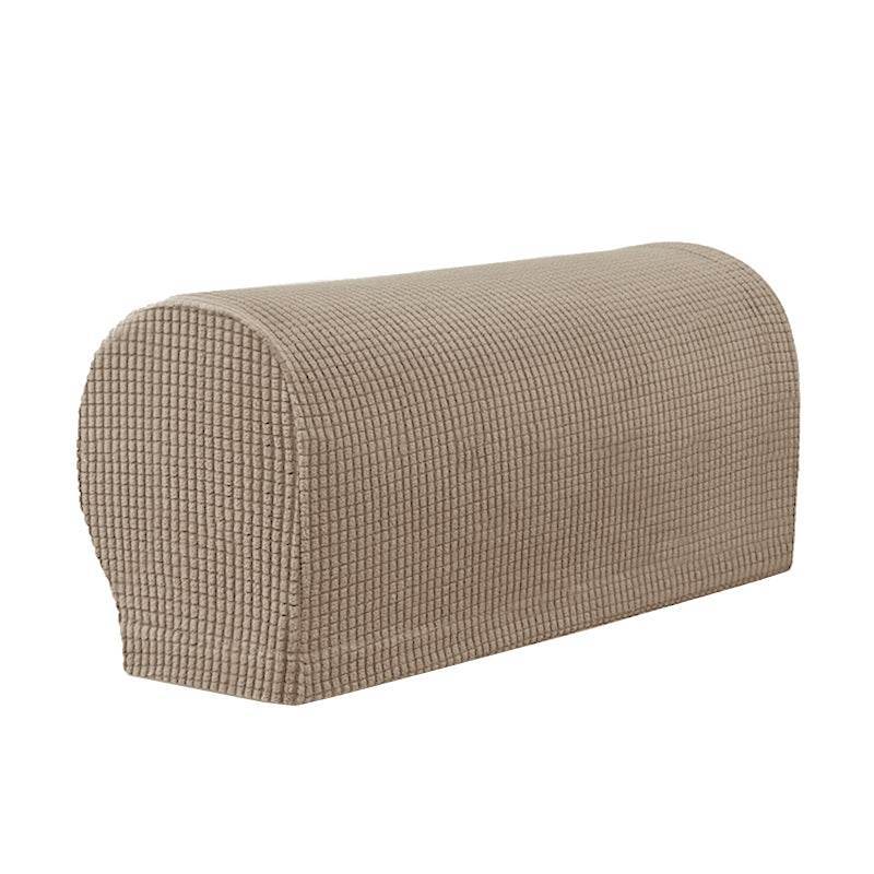Close-up of a sofa arm fitted with the Cozee Timeless Arm Cover, featuring ultra-soft fleece fabric and a snug, stretchable fit that protects armrests from spills, dust, and pet hair