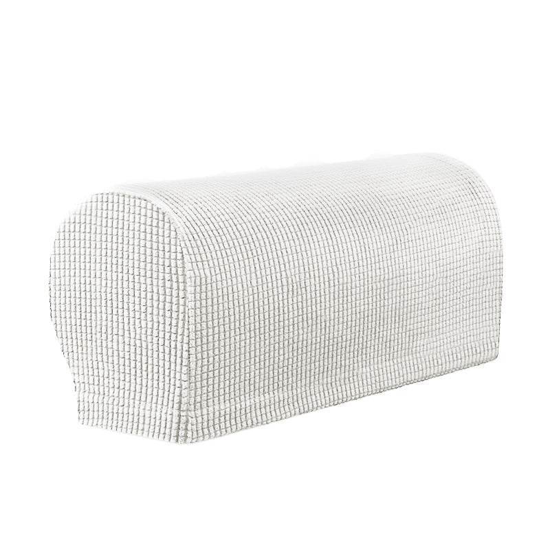 Close-up of a sofa arm fitted with the Cozee Timeless Arm Cover, featuring ultra-soft fleece fabric and a snug, stretchable fit that protects armrests from spills, dust, and pet hair