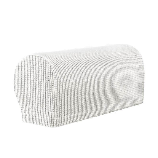 Close-up of a sofa arm fitted with the Cozee Timeless Arm Cover, featuring ultra-soft fleece fabric and a snug, stretchable fit that protects armrests from spills, dust, and pet hair