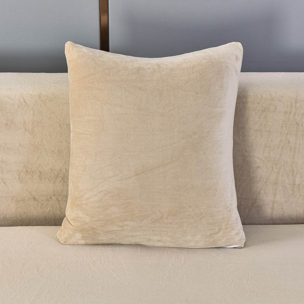 Full view of a sofa pillow covered in plush, velvety fabric, showcasing the soft texture and coordinated design of the Cozee Ultra Soft Plush Slipcover set