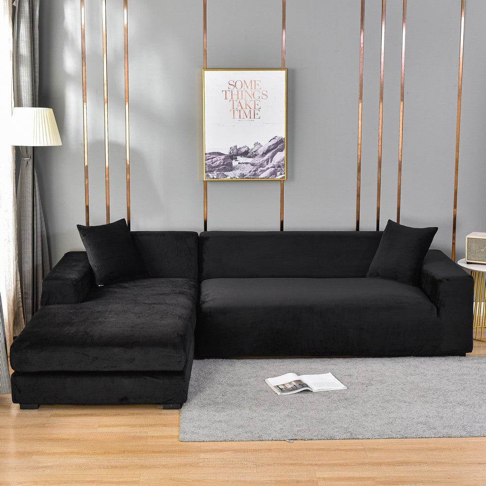 Sofa wrapped in the Cozee Ultra Soft Plush Slipcover, featuring velvety fabric and a snug 4-way stretch fit that offers full coverage and protection from spills, pet hair, and daily wear