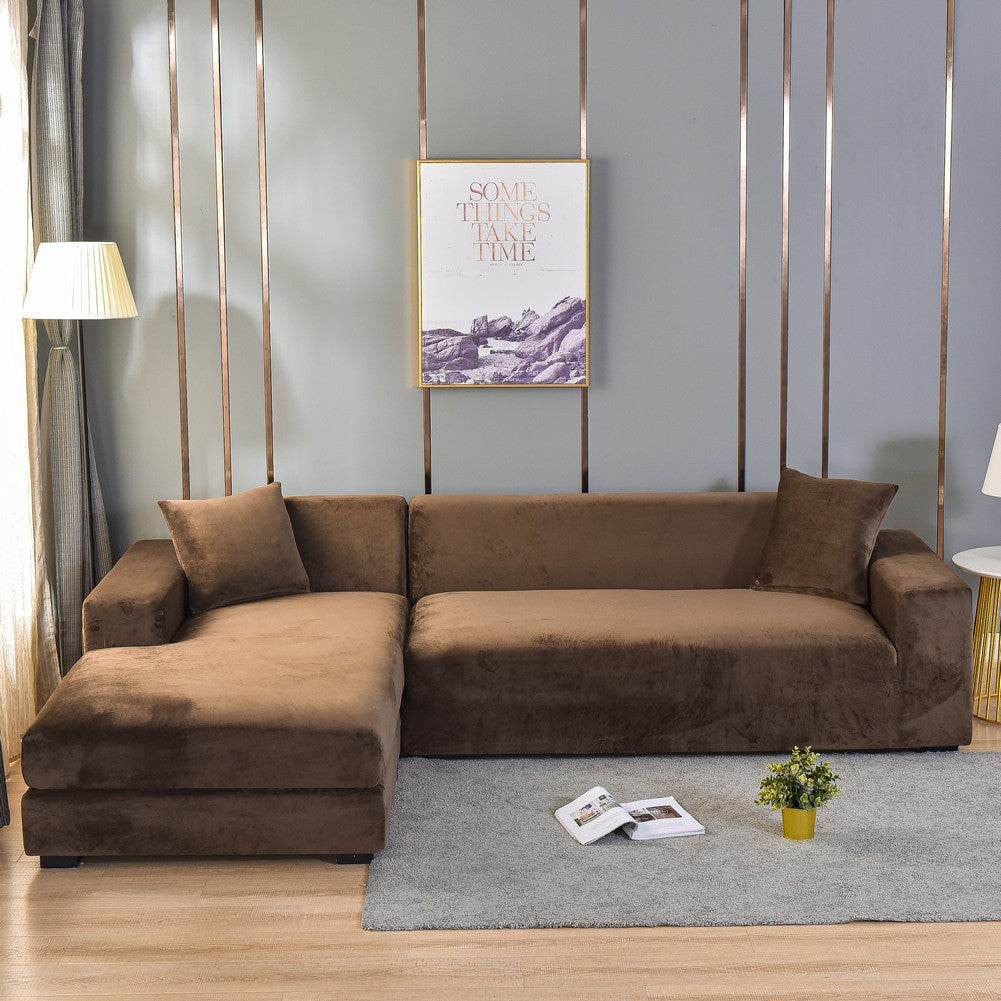 Sofa wrapped in the Cozee Ultra Soft Plush Slipcover, featuring velvety fabric and a snug 4-way stretch fit that offers full coverage and protection from spills, pet hair, and daily wear