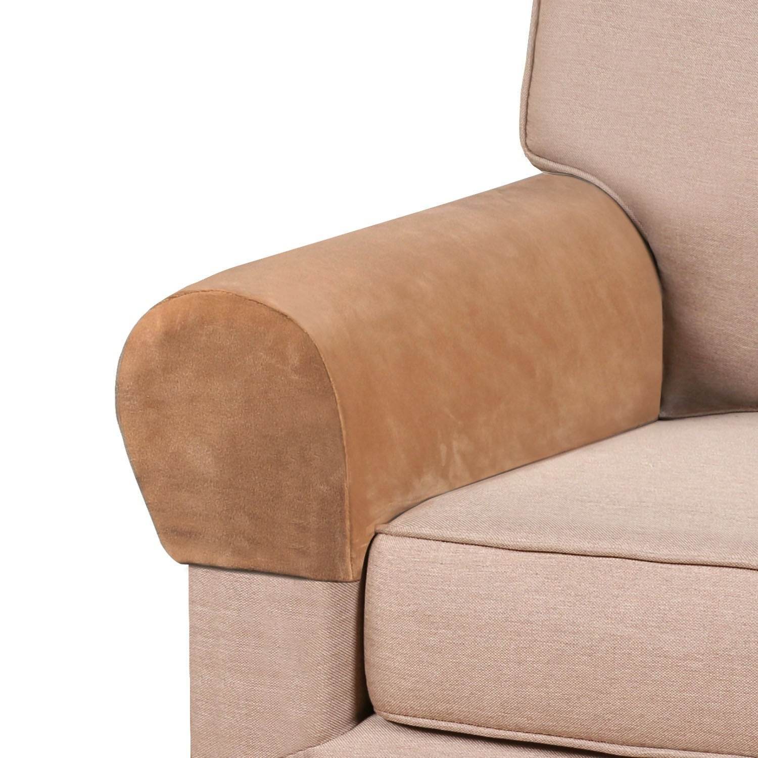 Plush velvet arm rest cover in a rich, soft texture, securely wrapped around a sofa arm. Designed to fit various sofa arm shapes, offering elegant protection against spills, dust, pet hair, and daily wear.