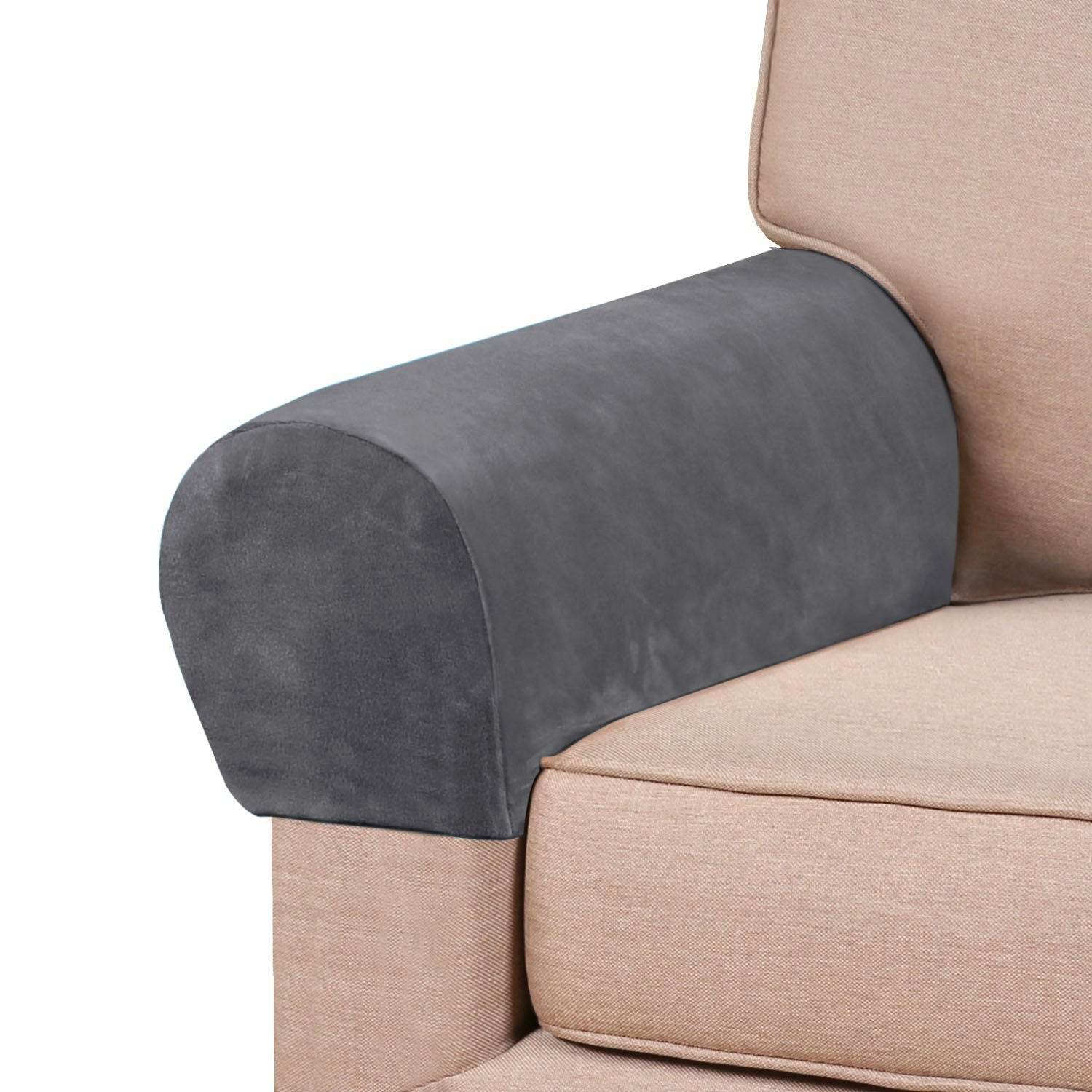 Plush velvet arm rest cover in a rich, soft texture, securely wrapped around a sofa arm. Designed to fit various sofa arm shapes, offering elegant protection against spills, dust, pet hair, and daily wear.