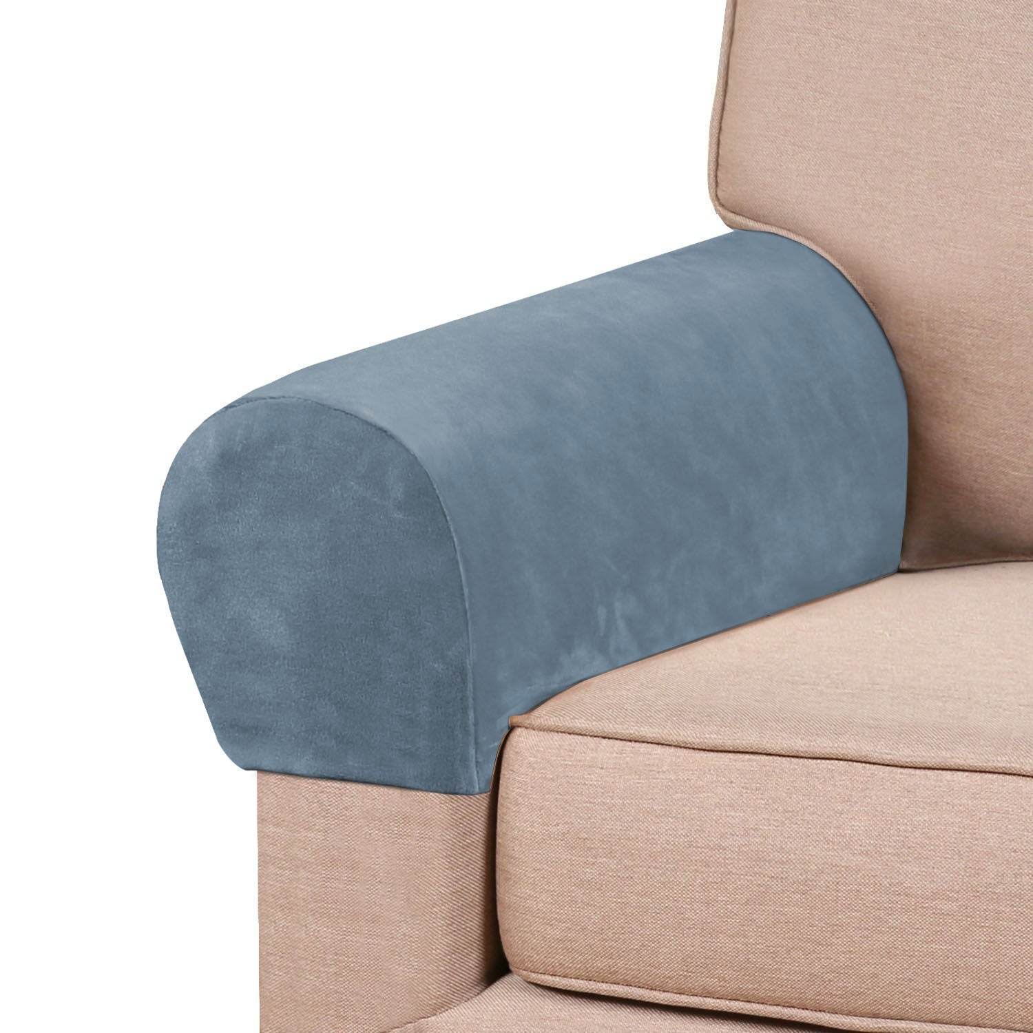 Plush velvet arm rest cover in a rich, soft texture, securely wrapped around a sofa arm. Designed to fit various sofa arm shapes, offering elegant protection against spills, dust, pet hair, and daily wear.