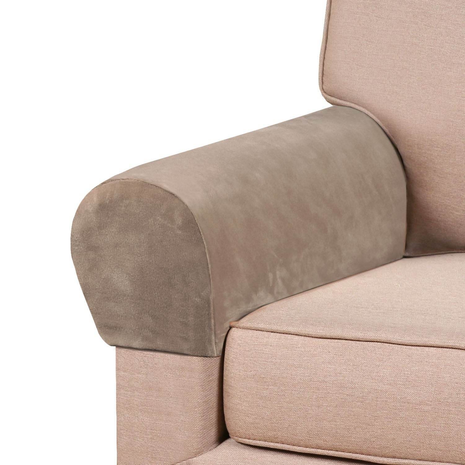 Plush velvet arm rest cover in a rich, soft texture, securely wrapped around a sofa arm. Designed to fit various sofa arm shapes, offering elegant protection against spills, dust, pet hair, and daily wear.