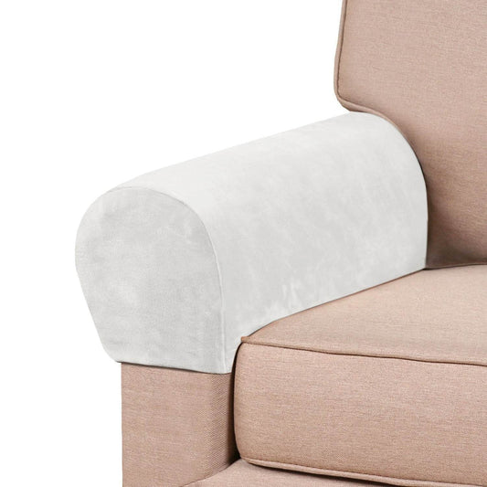 Plush velvet arm rest cover in a rich, soft texture, securely wrapped around a sofa arm. Designed to fit various sofa arm shapes, offering elegant protection against spills, dust, pet hair, and daily wear.