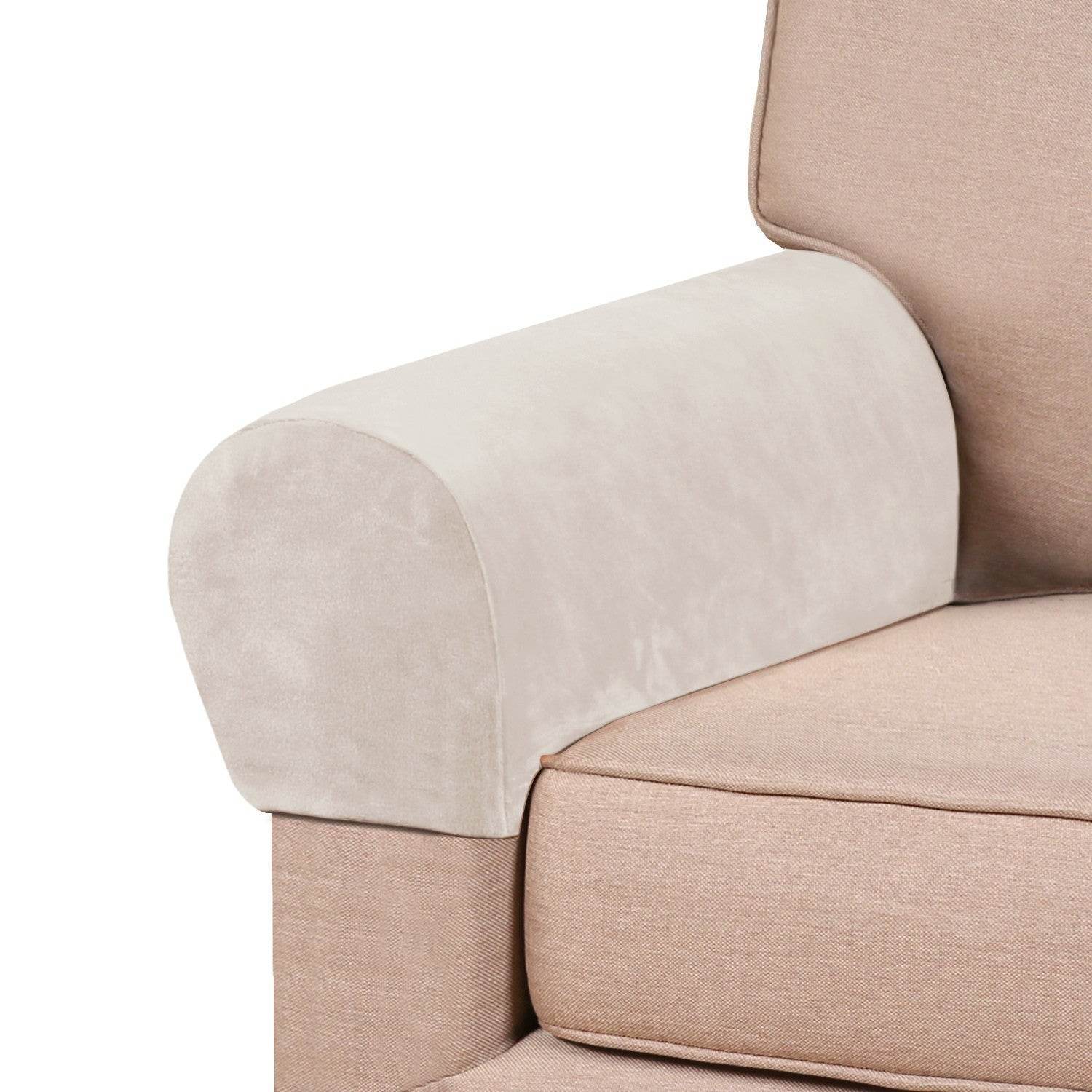 Plush velvet arm rest cover in a rich, soft texture, securely wrapped around a sofa arm. Designed to fit various sofa arm shapes, offering elegant protection against spills, dust, pet hair, and daily wear.