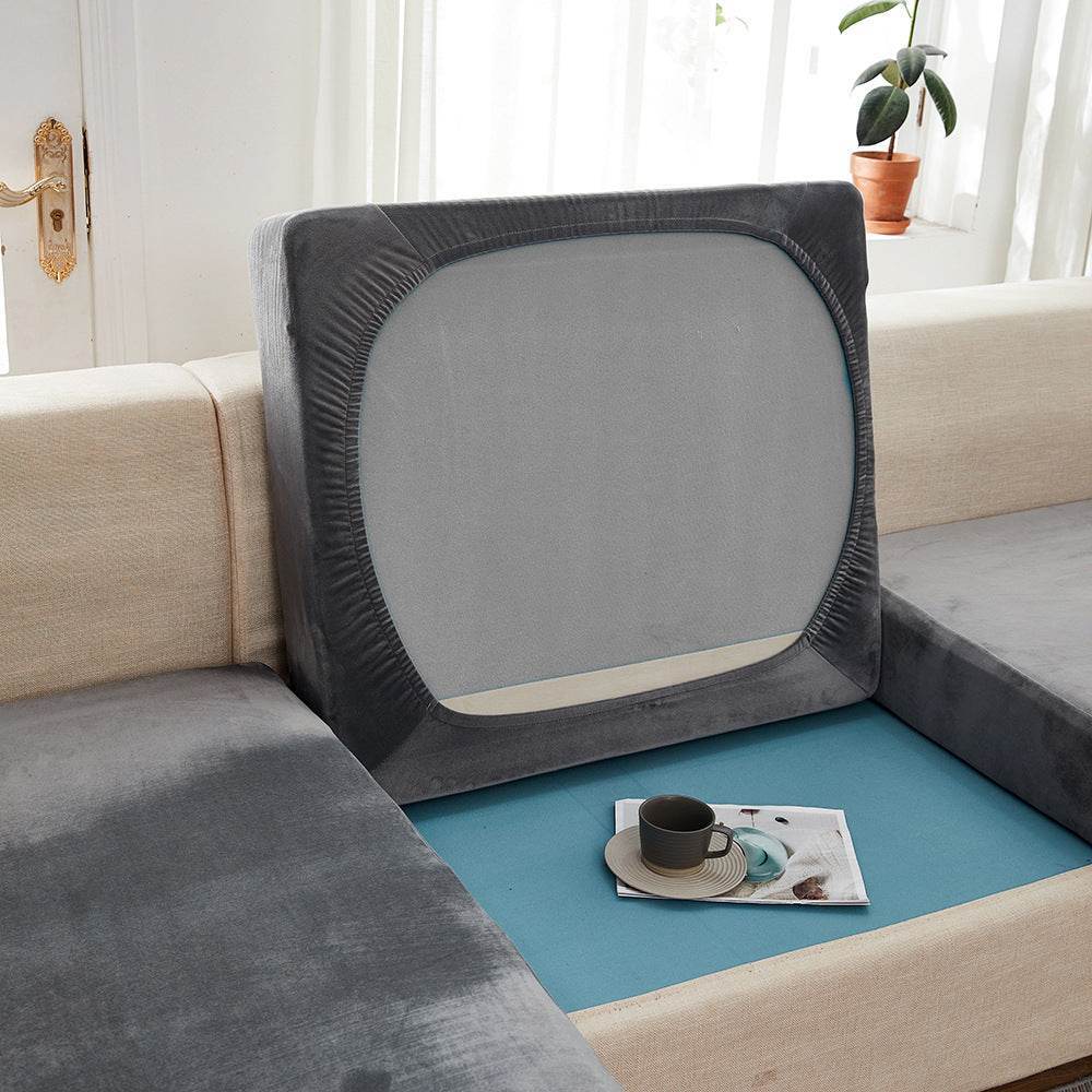 Close-up of the back of the Cozee Velvet couch cover, highlighting the snug fit and secure finish—perfect for sofa covers, sectional couch covers, and recliner covers.