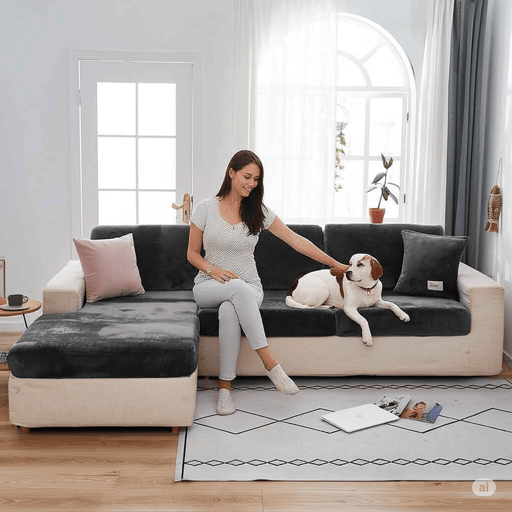 Plush velvet sofa cover with a snug stretch fit—perfect as couch covers, chair covers, or sectional couch covers. Protects like recliner covers with premium style.