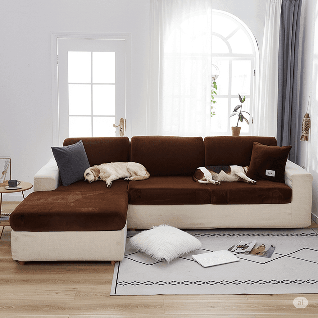 Plush velvet sofa cover with a snug stretch fit—perfect as couch covers, chair covers, or sectional couch covers. Protects like recliner covers with premium style.