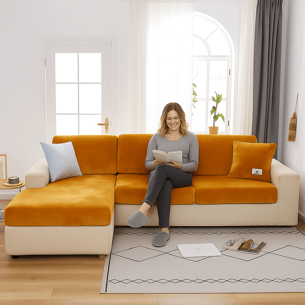 Plush velvet sofa cover with a snug stretch fit—perfect as couch covers, chair covers, or sectional couch covers. Protects like recliner covers with premium style.