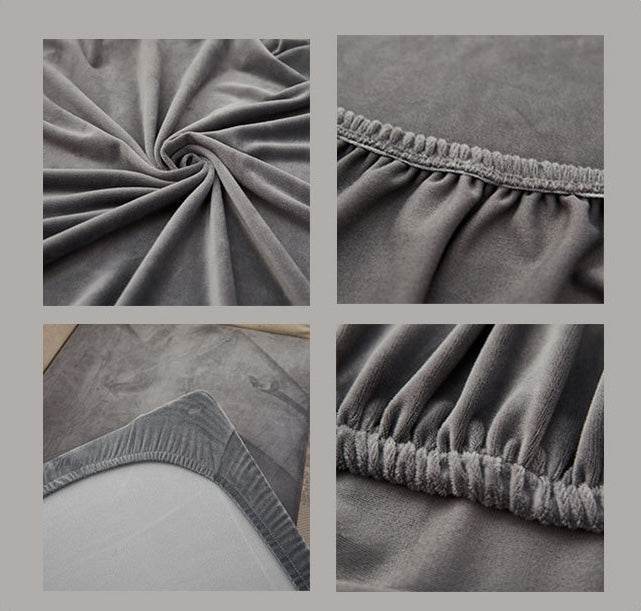 Collage of gray Cozee Velvet couch cover highlighting soft texture, snug fit, and close-up details—perfect for sofa covers, couch covers, and sectional couch covers.